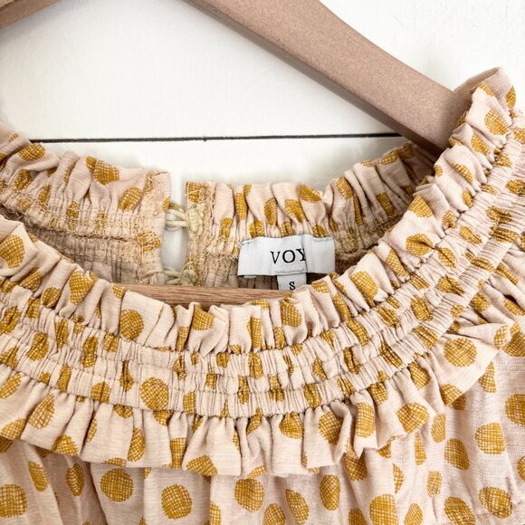 VOY Anthropologie cream and yellow polka dot top with ruffle collar - Picture 3 of 6